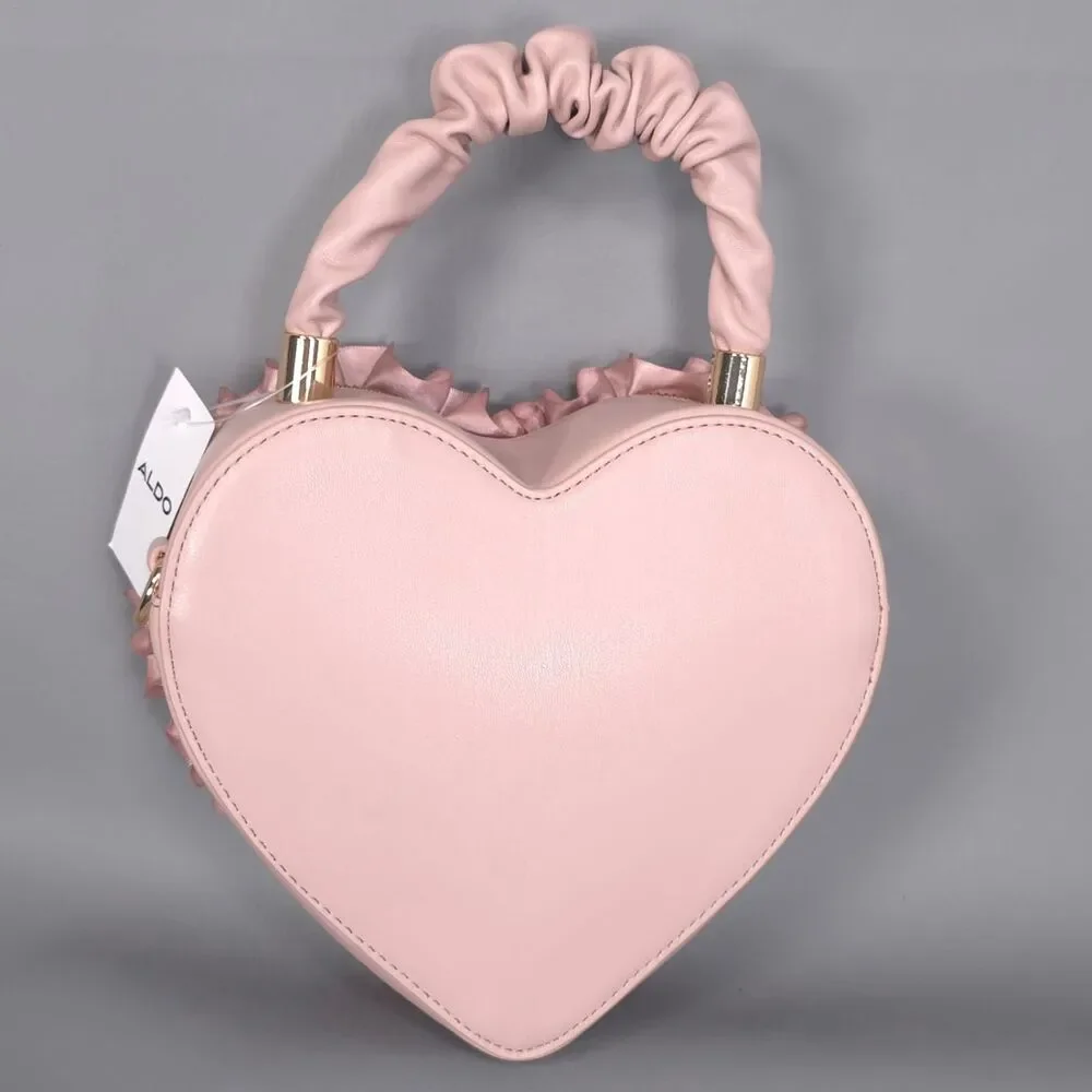 ALDO Womens New Heart Crossbody Bag Floral Ruffle Pink Top Handle Convertible